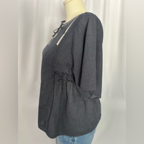 Banana Republic Striped Tie-Neck Embroidered Blouse (853) - Picture 5 of 15